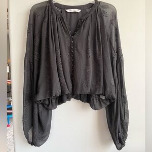 Zara Bubble Cropped Blouse with Balloon Sleeves